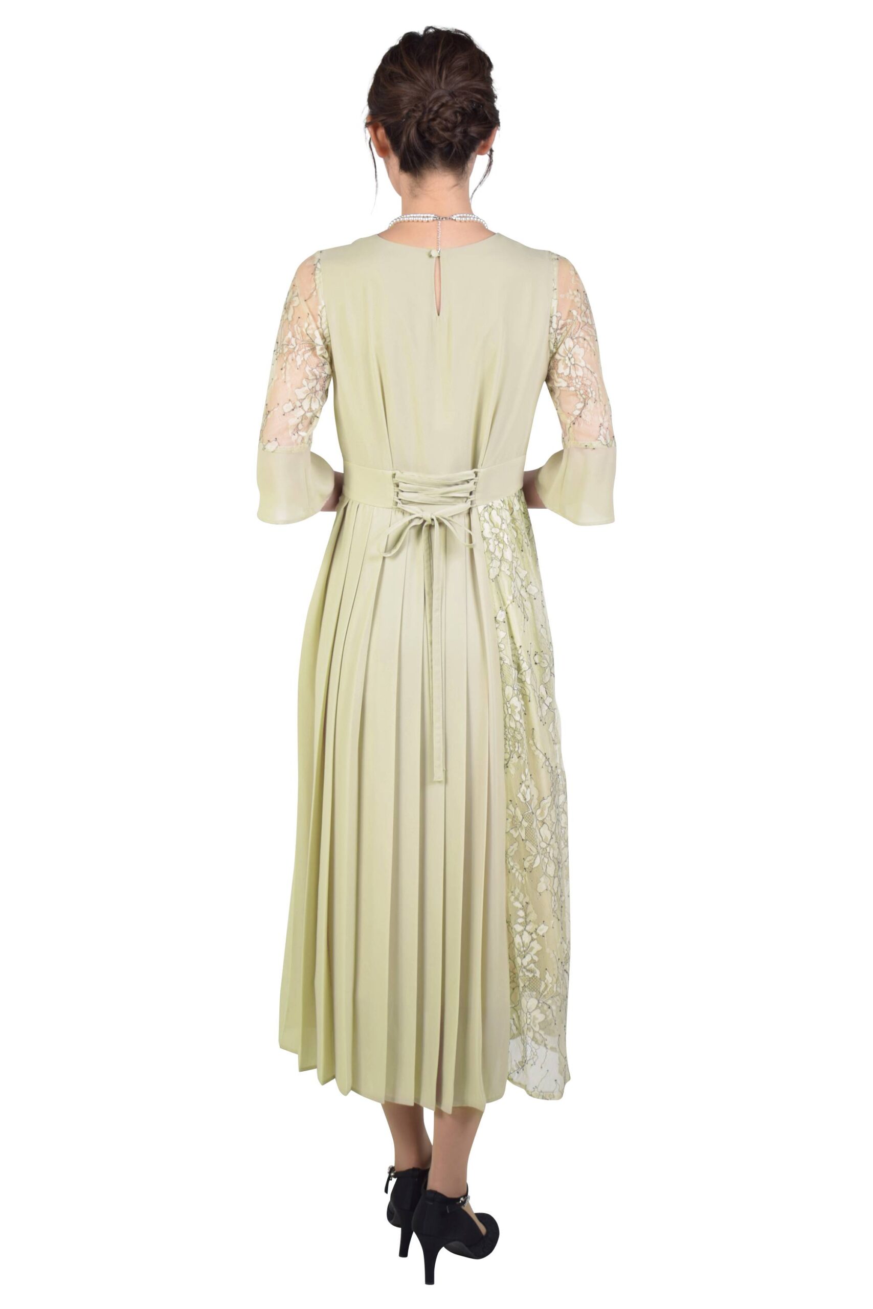 おしゃれコンシャス 【Hermoso】レース×プリーツくすみレモンドレス2