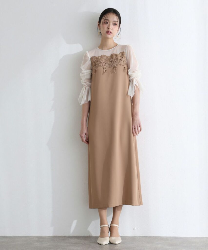 PourVous ケミカルレース変形ベルスリーブIラインドレス