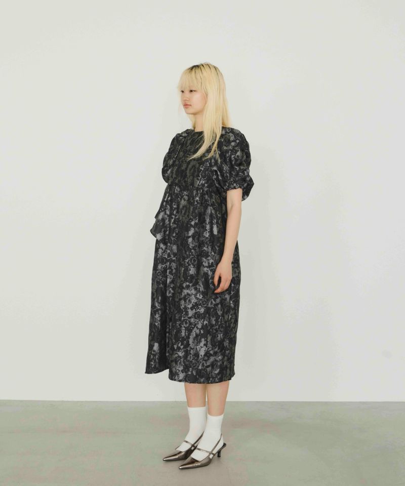 アンドレスド bubble sleeve jacquard dress ブラック