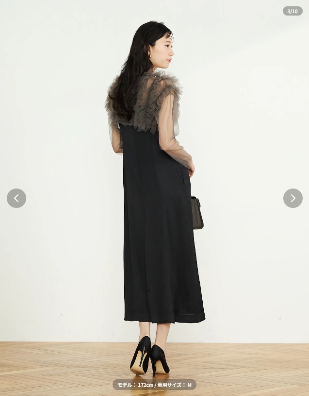 エアクロドレス LAGUNAMOON チュールフリルボレロセットドレス(ブラック) 後ろ側