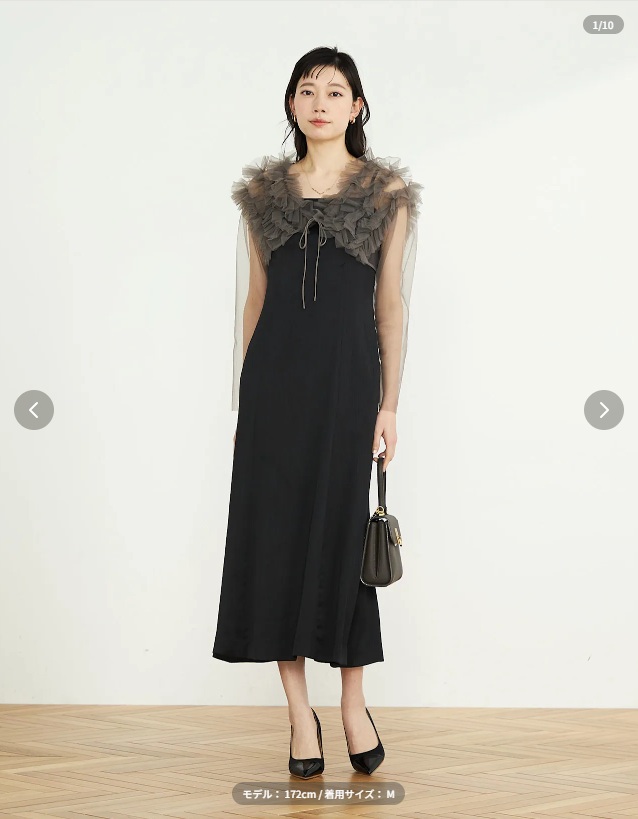 エアクロドレス LAGUNAMOON チュールフリルボレロセットドレス(ブラック) 前側