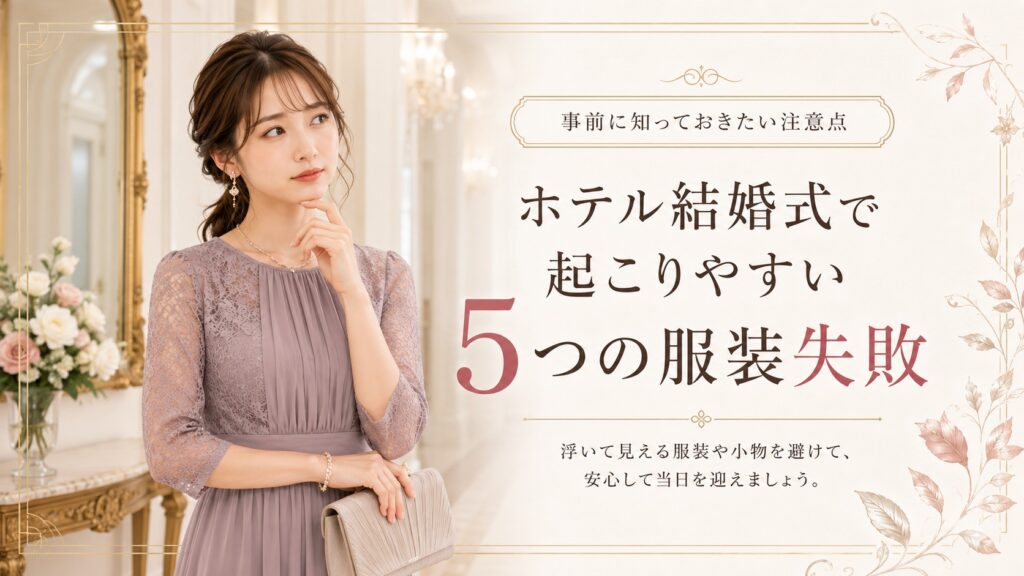 ホテル結婚式で起こりやすい5つの服装失敗について考える女性