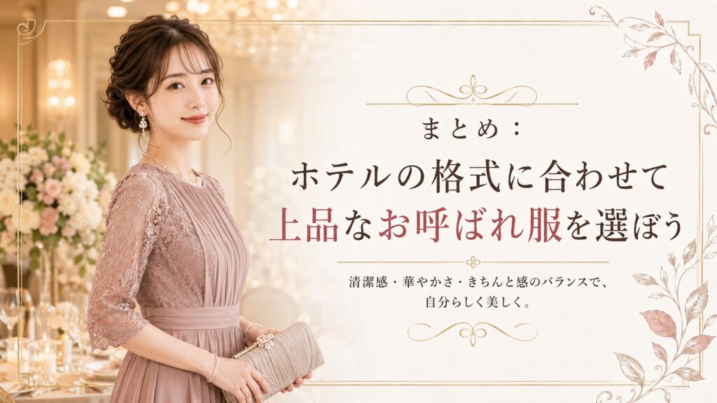 ホテルの格式に合わせて上品なお呼ばれ服を選んだ女性ゲスト