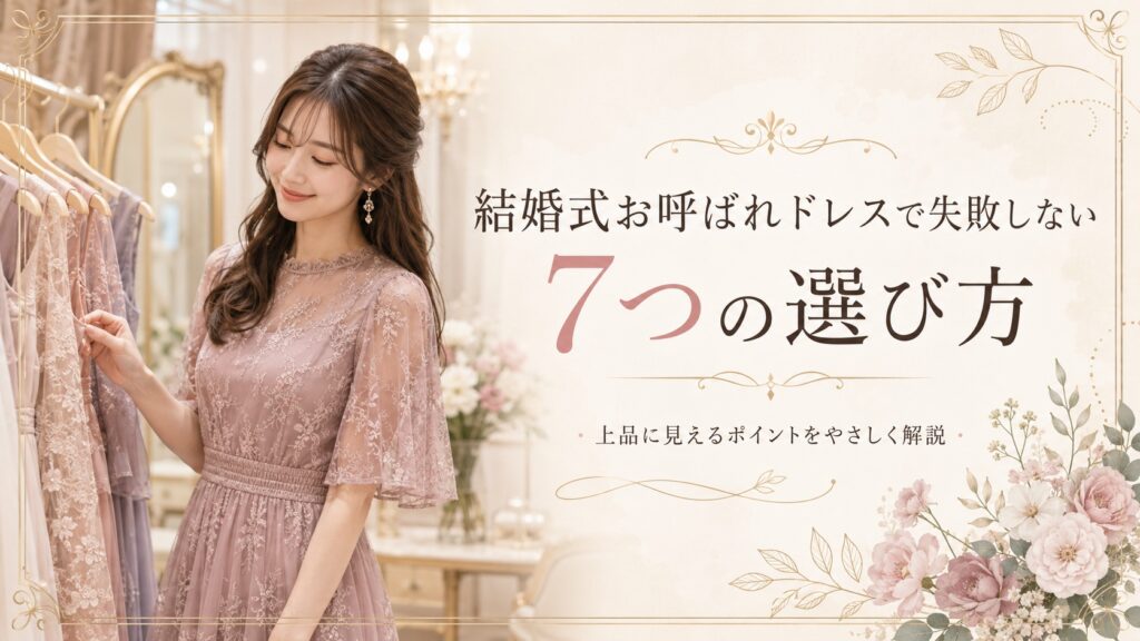 結婚式お呼ばれドレスで失敗しない7つの選び方を紹介するイメージ