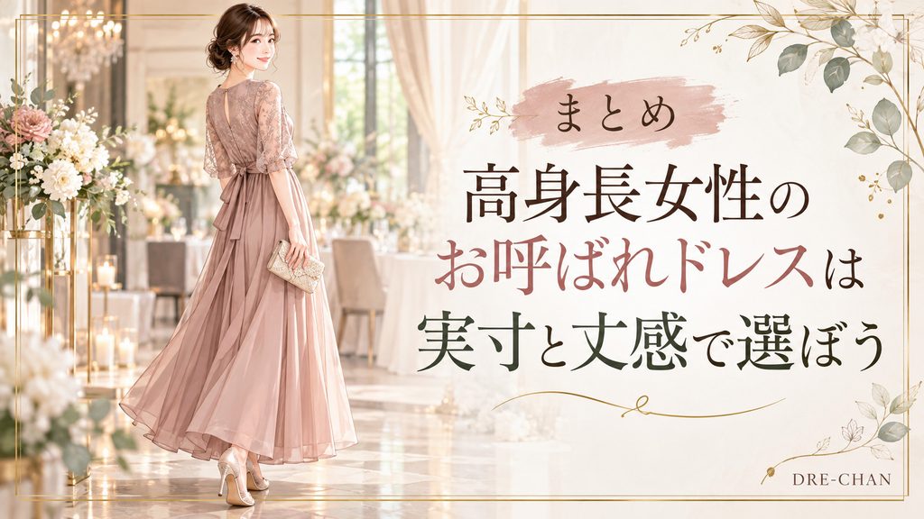 結婚式場で淡いピンクのロングドレスを着用し、振り向く高身長女性を描いた上品なファッションイラスト。
